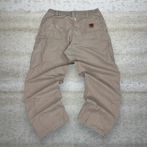Vintage 90s Carhartt Carpenter Pants 36x32 Baggy Wide Leg Tan Canvas Dungarees